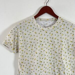Loft Gingham Dainty Floral Cropped T-Shirt Yellow Beige Womens XS Cotton Cottage